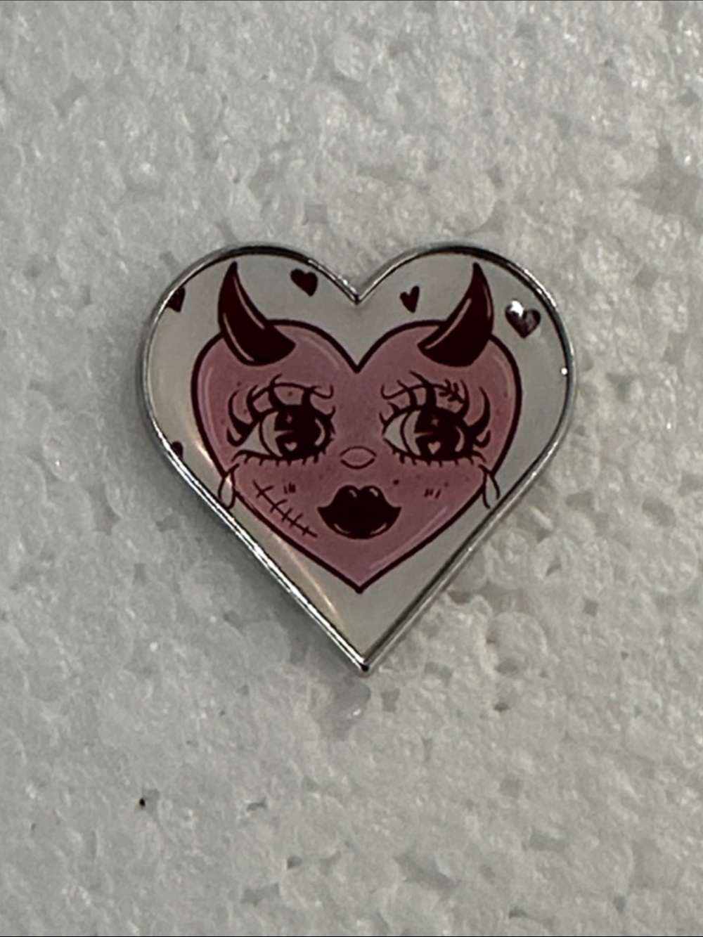 Heart Devil Face Enamel Pin - Pink